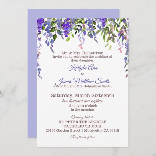 Wisteria Floral Moderne bruiloft Kaart (Voorkant / Achterkant)