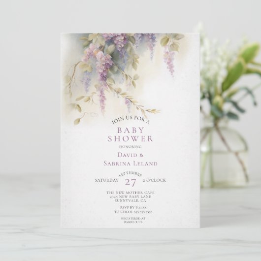 Wisteria Floral Waterverf Couple's Baby shower Kaart (Staand voorkant)