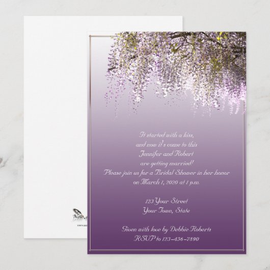 Wisteria Flower Lavender Bridal Shower Invitation Kaart (Voorkant / Achterkant)