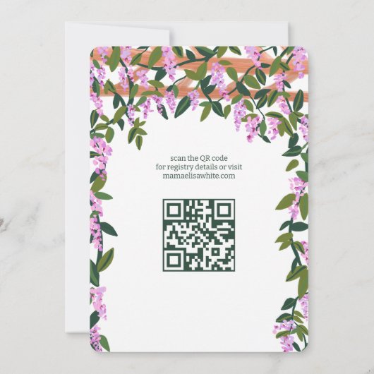 Wisteria Flowers Vines CUSTOM QR Code Baby shower Kaart (Achterkant)