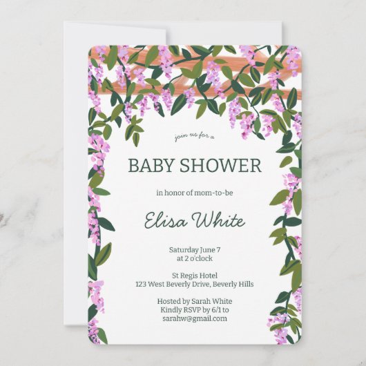 Wisteria Flowers Vines CUSTOM QR Code Baby shower Kaart (Voorkant)