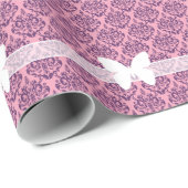Wisteria Frosted Orchid Damask met Butterfly Cadeaupapier (Rol Hoek)