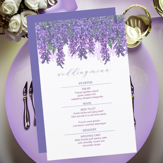 Wisteria Garden Romance Paars Wedding Menu