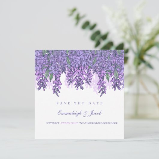 Wisteria Garden Romantic Paars Save the Date (Staand voorkant)