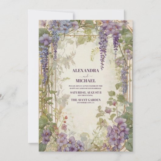 Wisteria Garden Romantic Paars Wedding Kaart (Voorkant)