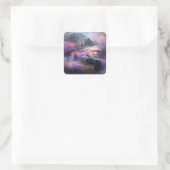 Wisteria Gazebo op zonsondergang in de vijver Vierkante Sticker (Tas)