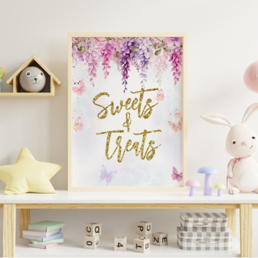 Wisteria Glitter Vlinder Verjaardag snoepjes Poster
