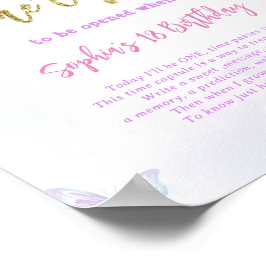 Wisteria Glitter Vlinder Verjaardag Tijd Capsule Poster (Hoek)