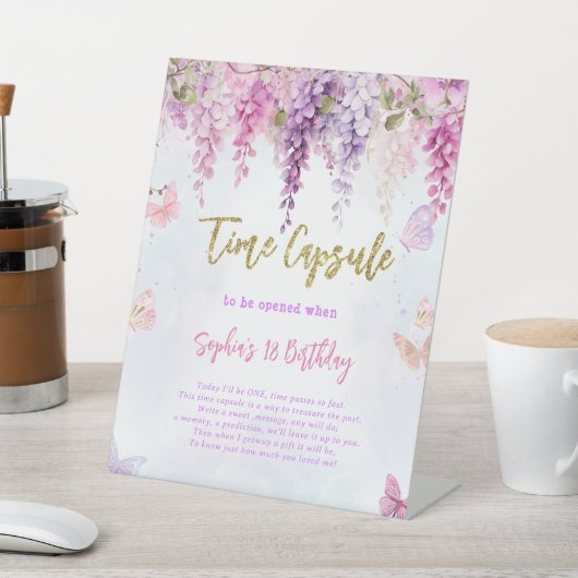 Wisteria Glitter Vlinder Verjaardag Tijd Capsule Reclamebord Met Voetstuk (Insitu)