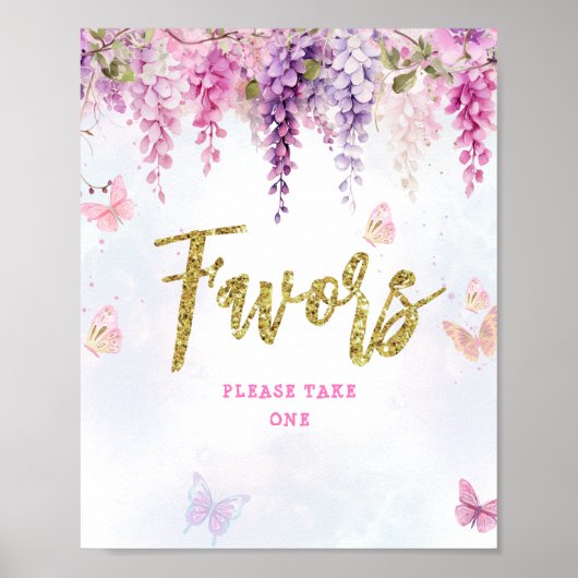 Wisteria Glitter Vlinder Verjaardagsgunsten Poster (Voorkant)