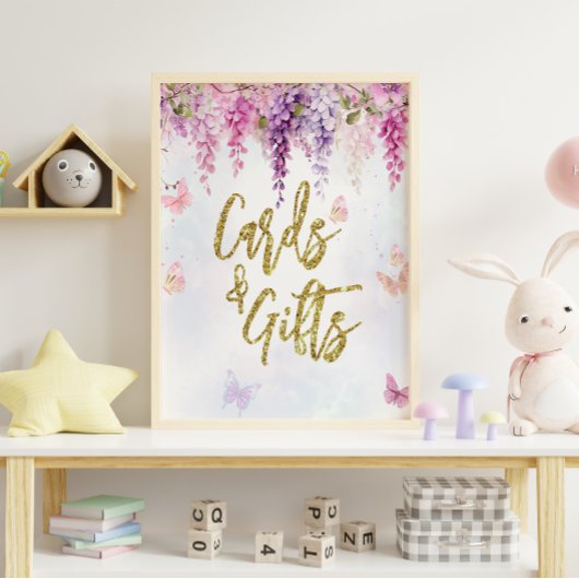 Wisteria Glitter Vlinder Verjaardagskaarten Cadeau Poster