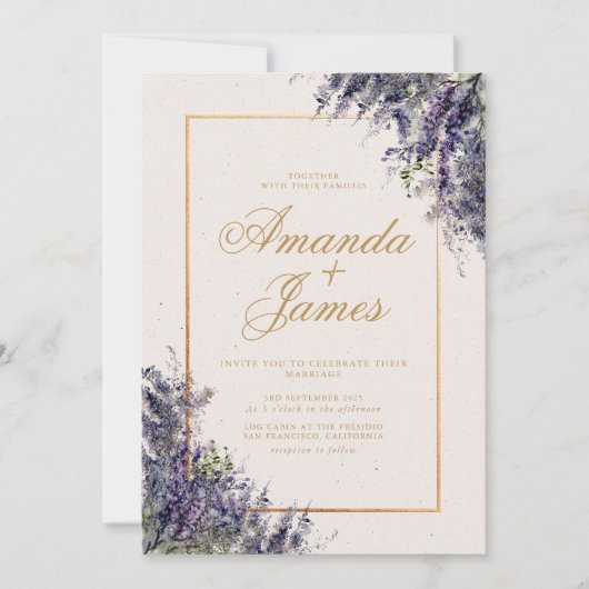 Wisteria Golden Lijst bruiloft Kaart (Voorkant)