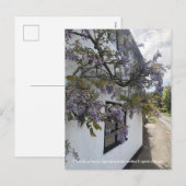 Wisteria groeit tegen een wit-ommuurd huisje feestdagenkaart (Voorkant / Achterkant)