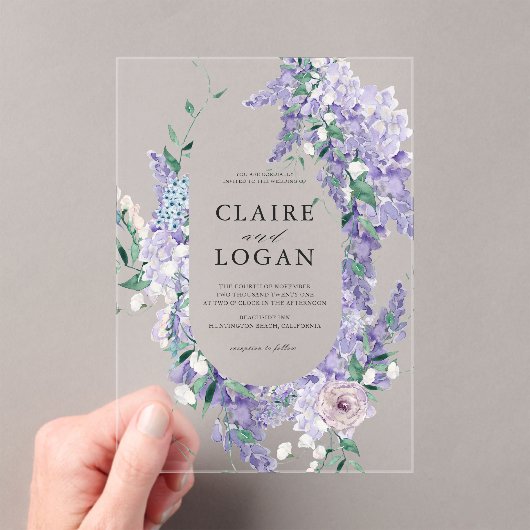 Wisteria Krans Dusty Paarse Waterverf bruiloft Acryl Uitnodigingen (Insitu (Draagbaar))