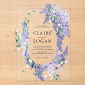 Wisteria Krans Dusty Paarse Waterverf bruiloft Acryl Uitnodigingen (Voorkant)