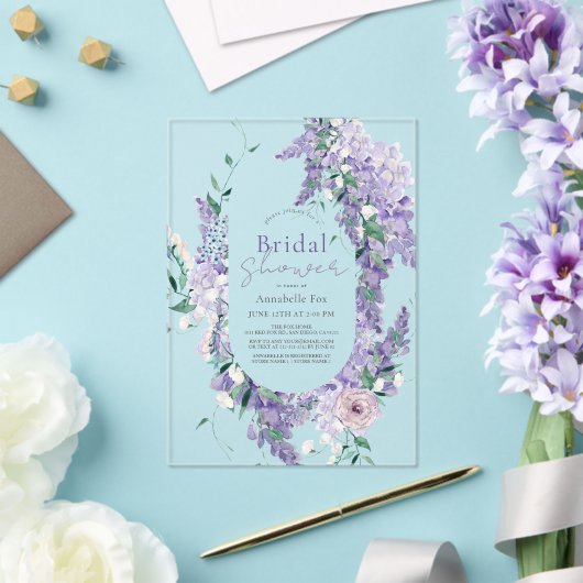 Wisteria krans Paarse Waterverf Vrijgezellenfeest Acryl Uitnodigingen (Insitu (Huwelijk))