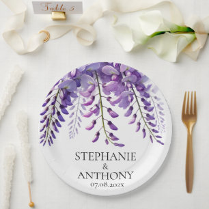 Wisteria Landelijk Paars Bloemig Elegant Bruiloft Papieren Bordje