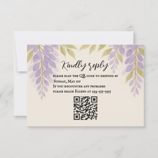 Wisteria Lane QR Code RSVP-kaart RSVP Kaartje (Voorkant)