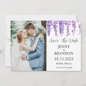 Wisteria Lavendel Paarse Bloemen Foto Elegant Save The Date (Voorkant)