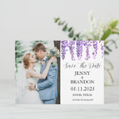 Wisteria Lavendel Paarse Bloemen Foto Elegant Save The Date (Staand voorkant)