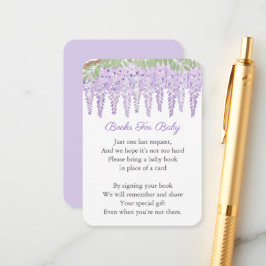 Wisteria Lavender Floral Book Request Baby shower Informatiekaartje
