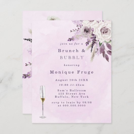 Wisteria Lavender Roos Brunch & Bubble Invites Kaart (Voorkant / Achterkant)