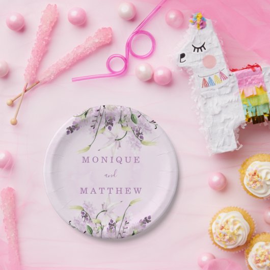 Wisteria Lavender White Rose Chic Wedding Papieren Bordje (Feest)