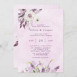 Wisteria Lavender White Roses Chic Wedding Kaart