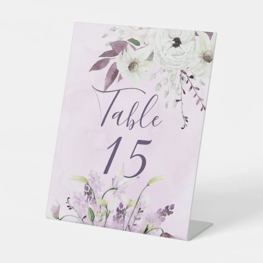 Wisteria Lavender White Roses Table Number Reclamebord Met Voetstuk (Voorkant)