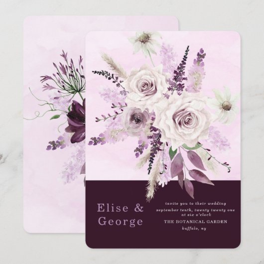 Wisteria Lavender White Roses Unique Wedding Kaart (Voorkant / Achterkant)