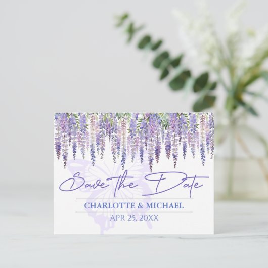 Wisteria Lente Tuin Bruiloft Save the Date Briefkaart (Staand voorkant)