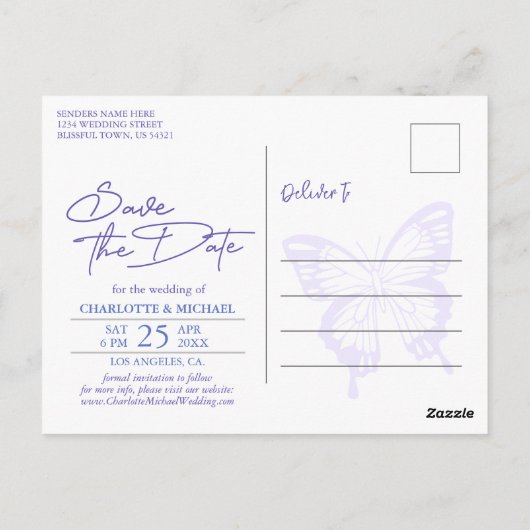 Wisteria Lente Tuin Bruiloft Save the Date Briefkaart (Achterkant)