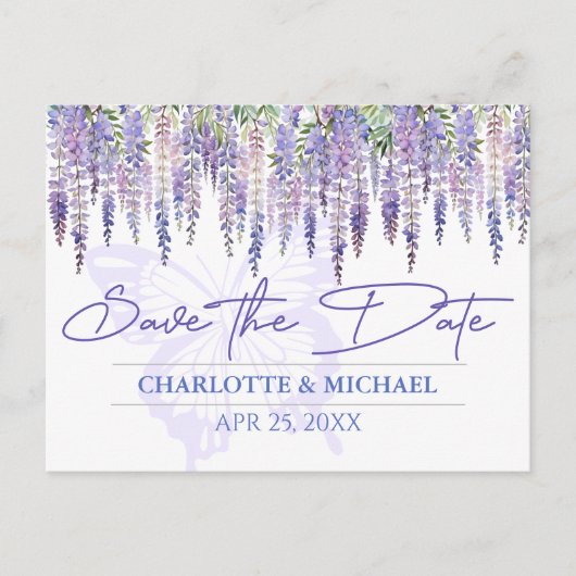 Wisteria Lente Tuin Bruiloft Save the Date Briefkaart (Voorkant)