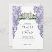 Wisteria Mansion Dusty Paarse Waterverf Wedding Kaart (Voorkant)