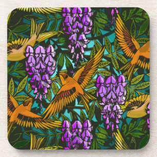 Wisteria 'n Birds (Set van 6 Onderzetters met kurk