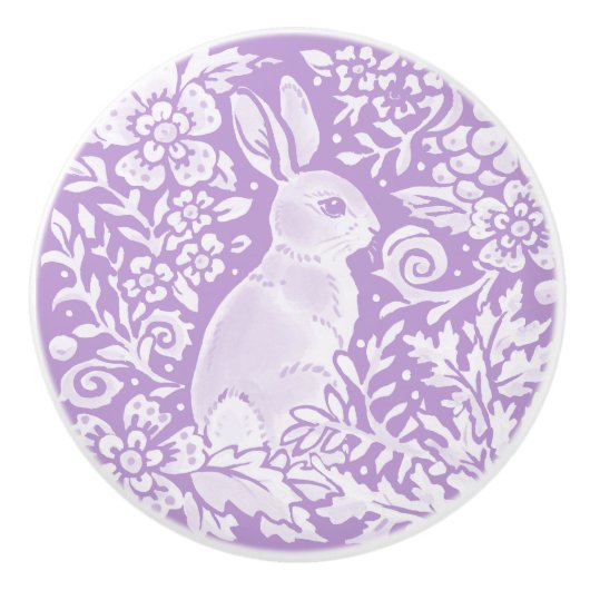 Wisteria Paars Bunny Rabbit Woodland Floral Keramische Knop (Voorkant)