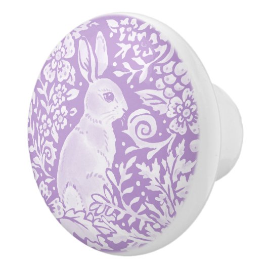 Wisteria Paars Bunny Rabbit Woodland Floral Keramische Knop (Rechts)