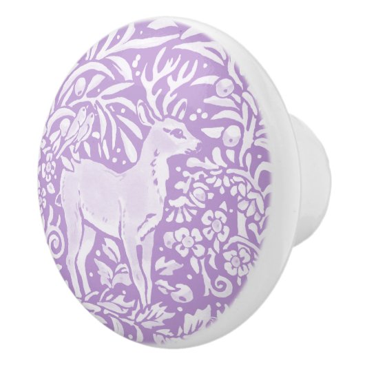 Wisteria Paars Deer Bird Forest Woodland Keramische Knop (Rechts)