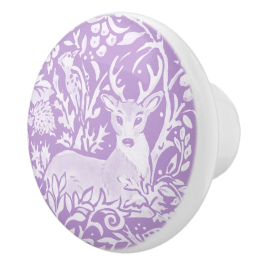 Wisteria Paars Deer Bird Heg Forest Woodland Keramische Knop (Rechts)