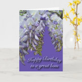 Wisteria Paarse baas Happy Birthday Kaart (Gele Bloem)