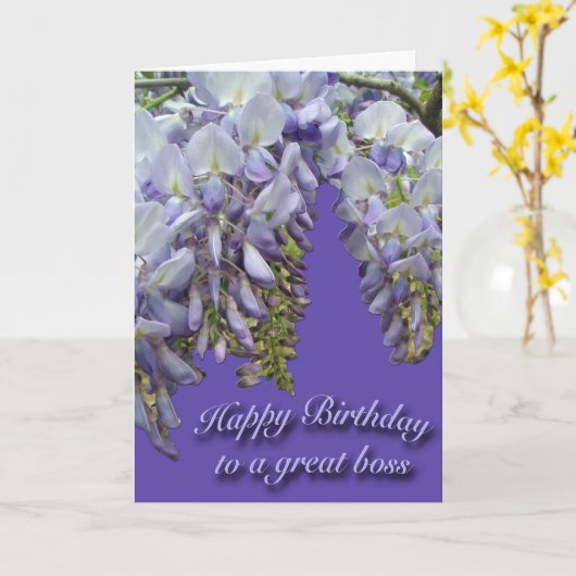 Wisteria Paarse baas Happy Birthday Kaart (Gele Bloem)