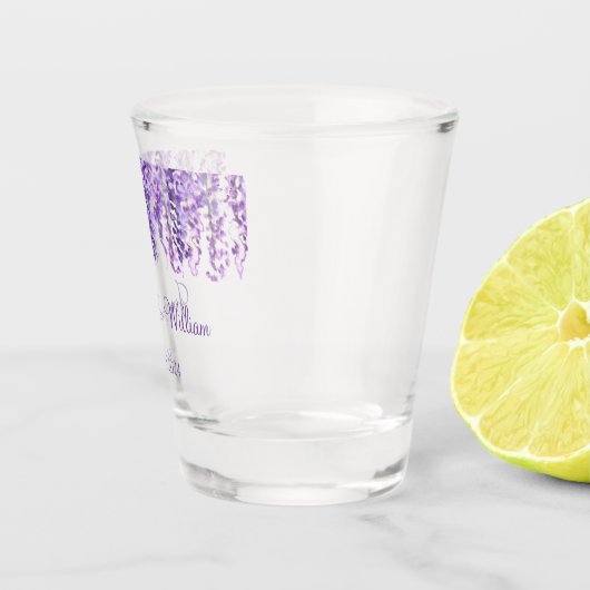 Wisteria Paarse bloem waterverf Bloemen bruiloft Shot Glas (Rechts)