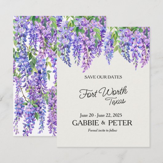 Wisteria Paarse Bloemen Botanische Tuin Bruiloft Kaart (Voorkant / Achterkant)