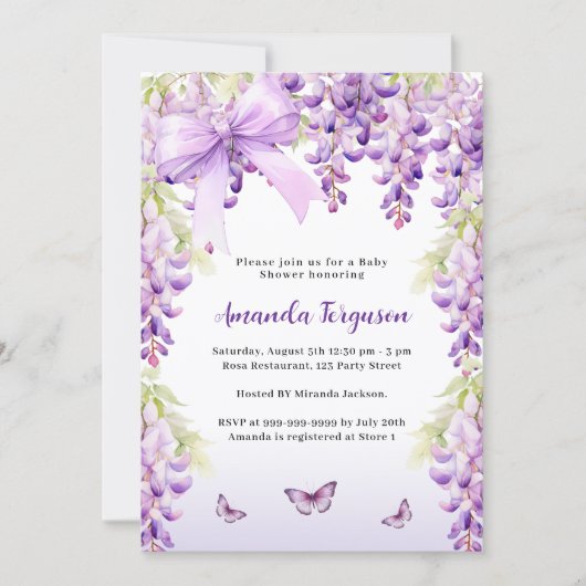 Wisteria paarse bloemen vlinderboog Baby shower Kaart (Voorkant)