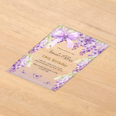 Wisteria paarse bloemen vlinderboog verjaardag acryl uitnodigingen (Laagn)