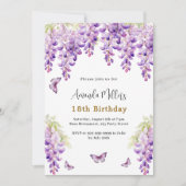 Wisteria paarse bloemen vlinders verjaardag kaart (Voorkant)
