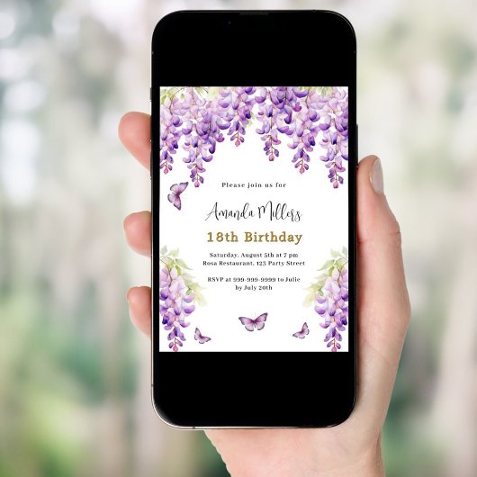 Wisteria paarse bloemen vlinders verjaardag kaart
