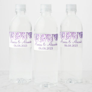 Wisteria Paarse Bloemen Waterverf Bruiloft Waterfles Etiket