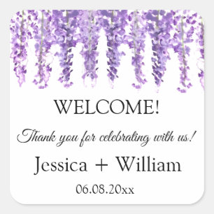 Wisteria Paarse Bloemenbruid en bruidegom bruiloft Vierkante Sticker