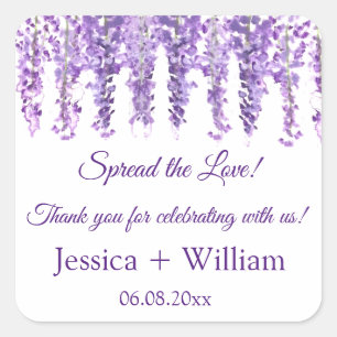 Wisteria Paarse Bloemenbruid en bruidegom bruiloft Vierkante Sticker
